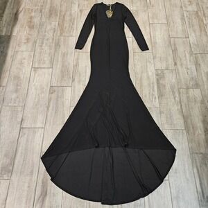 Club L Maxi Dress Size 10 Black NEW Long Sleeve V-Neck Fishtail Goth Morticia